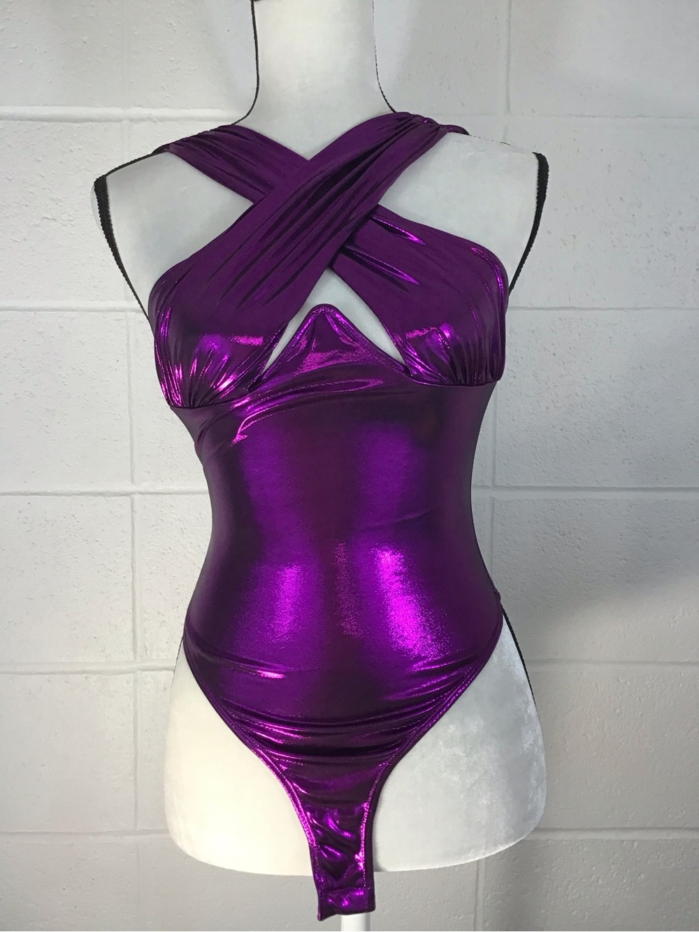 Fashion Nova La Reina Metallic Purple Bodysuit Small NWT Sexy Glam Clubwear